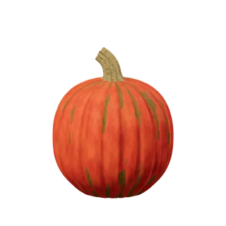 Deep russet pumpkin, quiet lobes, kept seams