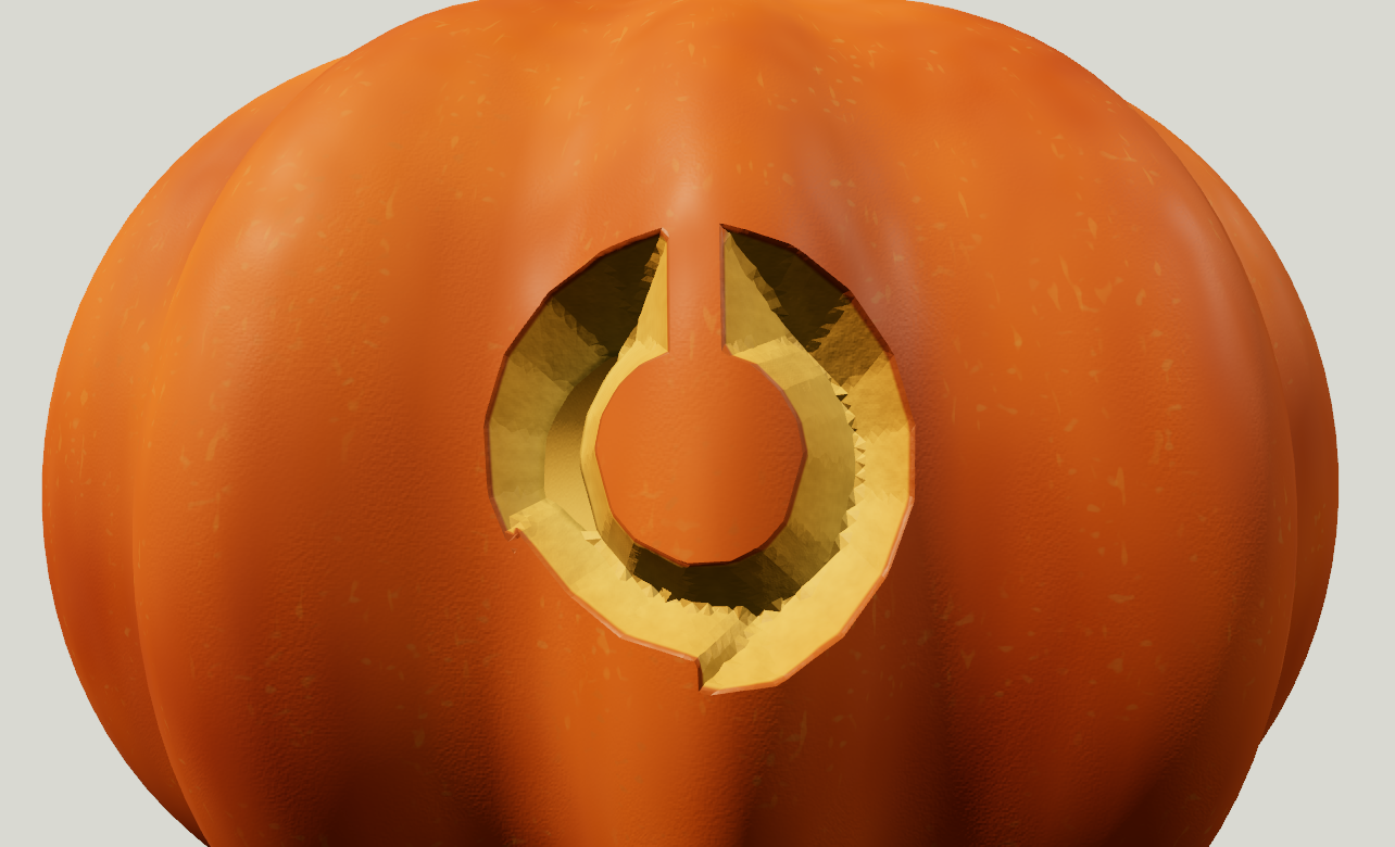 The same eye with a steeper inward cut, exposing more flesh and narrowing the dark rear opening around the pupil.