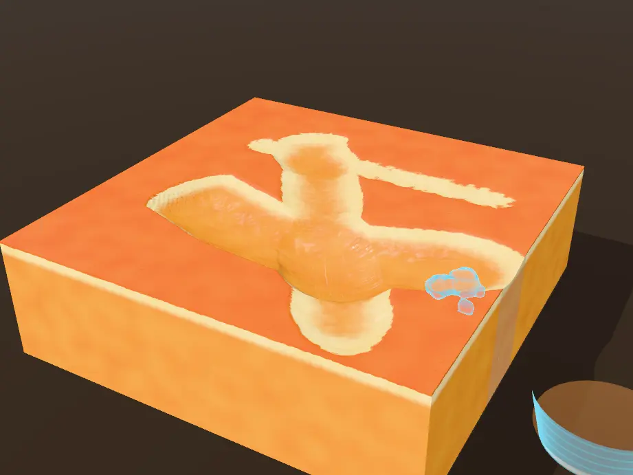 Crossing strokes in a pumpkin-wall slab expose pale layers at different depths
